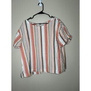 A New Day Women Size XXL Cuff Sleeve Boat Neck Multicolor Linen Striped Blouse